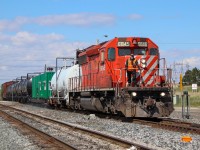 A GMD built SD40-2 takes the lead of a spray train as it just finishes up on the belleville subdivision back in may