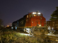 CN 525's power (ex-GO Transit CN 9677 & GMTX 2252) has dropped off their train at the end of the Massena Spur as they get ready to pick up two gondolas from Stella Jones. This line once crossed CP's nearby Adirondack Sub on its way to its namesake town of Massena, New York, but has not served a s through route since 1993. 