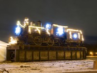 This 2-4-0 steam engine was in use in the Cape Breton region of Nova Scotia until 1962, two years after CN and CP dieselized completely. It was donated to Exporail and is seen at the entrance to the parking lot, decorated for the holiday season.