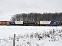 I'm not going back very many years for this. Not quite 6 to be exact. But for a brief time these were really entertaining days to be out.  The Ontario Southland pressed all three of their F units into service; and practically everyone with a camera made it trackside while the getting was good. There were some days you just did not feel the cold. Here's the OSR 1400, 6508 and 1401 hustling back to Ingersoll after working the mills at Putnam. Heady days, indeed.