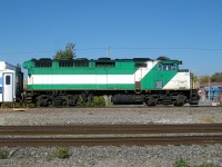 Ex-GO Transit F59PH RBRX 18531 pushes a commuter train towards Dorval Station.