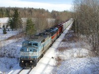 CMQ 9020, CMQ 9017 & CP 6018 lead CP 251 under an overpass just past MP 100 of CP's Sherbrooke Sub.