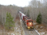 CP 251 is passing MP 100 of CP's Sherbrooke Sub with CP 6018, CP 6024 & CP 2266 for power.