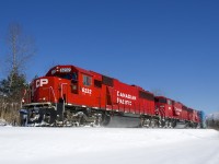 CP 251 has an SD60 and two of CP's five SD60M's (CP 6232, CP 6262 & CP 6258) as it rounds a curve on a frigid morning.