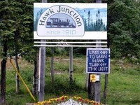 In response to Ryan Gaynors response to my initial image regarding the sad and deteriorating state of affairs in Hawk Junction; here is the sign on entrance to the town, as seen in 1996. The sign has taken various forms and reconstruction over the years, but, alas, the message is always the same.