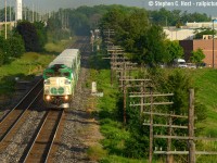 During the pandemic F59's were sent out roaming on lines that usually didn't get one - and I took the opportunity to shoot one in my old stomping ground (lived a few years in Meadowvale as a young lad). The codeline, still intact makes a nice prop on the double track CPR Galt subdivision.