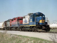 I have to admit I soon lose track of who owns what when it involves these shortline companies. I am thinking that in 2002, when this image was shot; RailAmerica was the owner, but file it under Railink account of the leader here. It is a nice set of colour: RLK 1752, RA 2210 and CN 4104 (leased?) noted as the train builds for Nanticoke. The 1752 was scrapped in 2008.