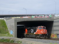 CN 306 is seen emerging from the newly rebuilt Turcot interchange after a quick crew change at Turcot Ouest.