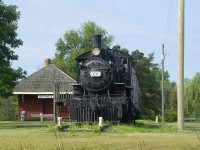 GTR 1008 is 2-6-0 Mogul steam engine built by the Canadian Locomotive Company in 1910. It would later be renumbered CN 910 and later CN 88 before being retired in 1957. Behind it is the Aultsville train station. It was built by the Grand Trunk during the late 1800's and was moved to its present location when the original location was flooded due to the St. Lawrence Seaway project during the 1950's.