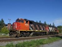 CN 596 with CN 4808 & CN 4141 is heading light power to Track 29 to pick up some cars for Pointe St-Charesl Yard.