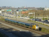 VIA 37 has VIA 909 and a Renaissance consist as it approaches Turcot Ouest.