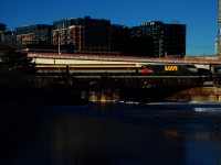 A Siemens Charger brings up the rear of VIA 33 as it passes the frozen Peel Basin soon after leaving Central Station. This Siemens consist is still only being used on the Montreal-Ottawa portions of Quebec City-Ottawa trains and generally only once a week (on Tuesdays).