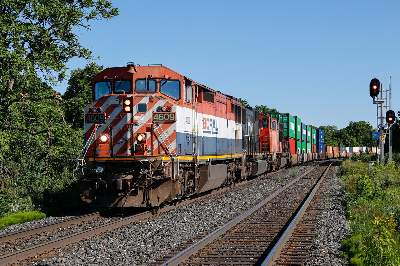 BCOL 4609 leading CN Q112, CN 5631 and CN 5724 trailing, at Gormley GO