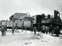 This reportedly is the first train leaving Dauphin, MB for Winnipeg, MB approximately December 16, 1896.  The railway was the Lake Manitoba Railway and Canal Company that was the predecessor to Canadian Northern Railway owned by William Mackenzie and Donald Mann. This was one of two 4-4-0 locomotives for use by the LMR&CC and was locomotive No.3.  