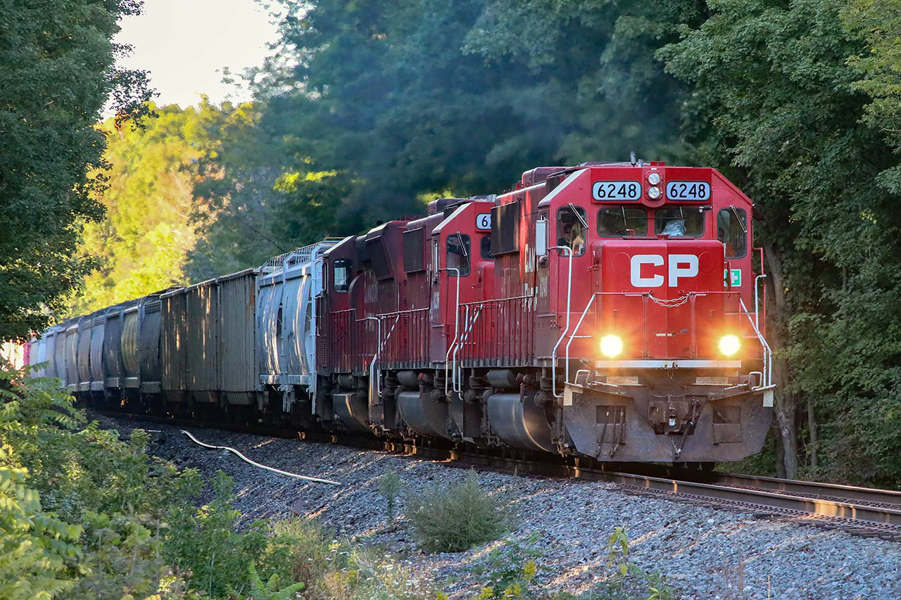 The pandemic was a miserable experience. But for a few weeks in early fall, the wonderful people at CP's power control gave the Galt Subbers a real treat. I'm not sure who first called them the triplets (TM), but for about 6 weeks 2 SD60's 6248, 6236 and SD30ECO 5012 made the thrice weekly trip from London to Buffalo and back. I went to as many places as I could think of to try and catch them knowing that a repeat was highly unlikely (they came close when 2 SD70's were assigned to it this spring)

In throttle 8, attacking Orr's Lake Hill, three narrow cab GM's made a wonderful sound.