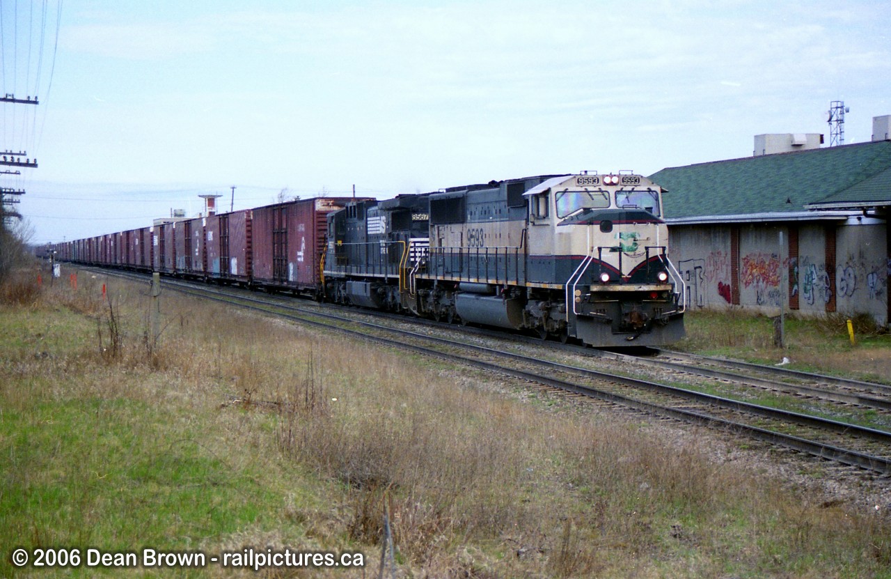 NS 328 with BNSF 9593 and NS 8567 through St. Catharines on the CN Grimsby Sub back in 2007.