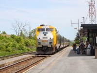 VIA Rail Train Number 65 is seen, making a stop in Cornwall before continuing the journey West to Toronto