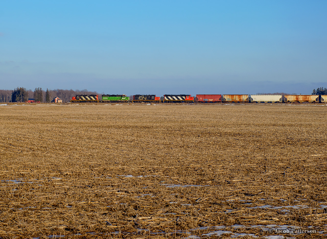 A quartet of geeps throttle up departing Kellys on their return trip to Kitchener.