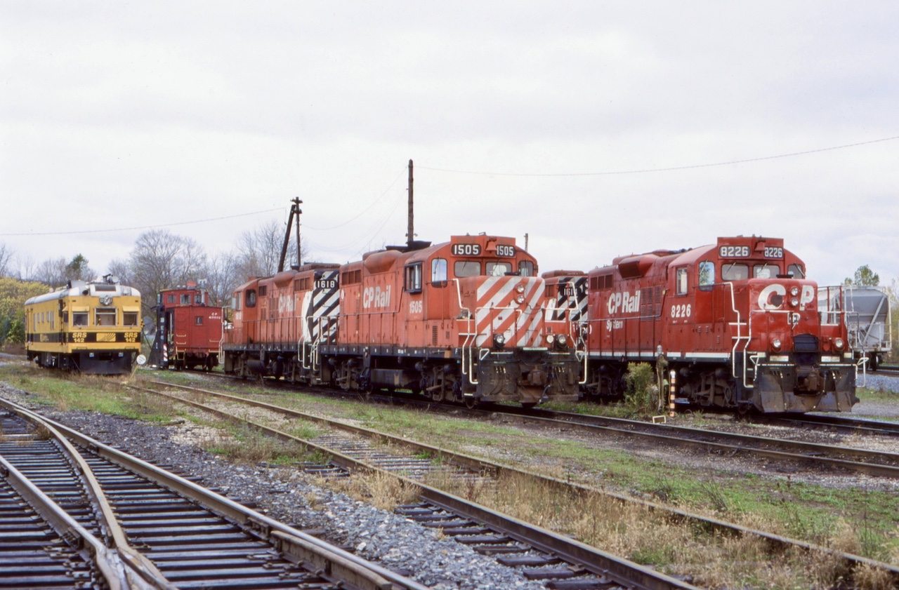 Woodstock yard was once an interesting place to hang around. A number of locals were based here with older EMD and MLW power. This day the Sperry car made a nice addition. Today the old motive power tracks are for the most part unused with power kept elsewhere, and with the OSR now operating the St. Thomas sub. the extra power is no longer needed. The GP9’s are all off the roster and old Sperry cars  are now replaced by high rail trucks.