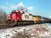 CP Westbound with S00 754 leads a nice colorful lashup at Guelph Jct East on the CP Galt Sub.