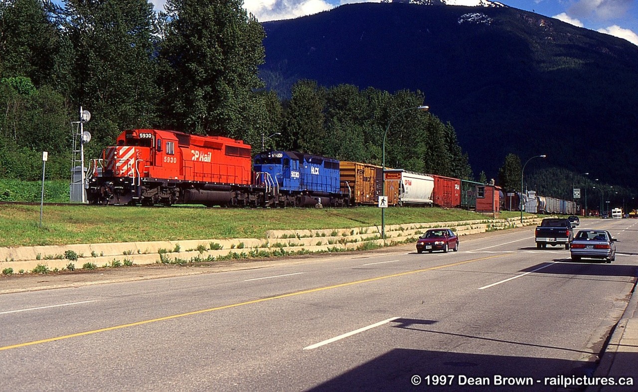 A CP 5930 West arrives in Revelstoke, BC on the CP Mountain Sub