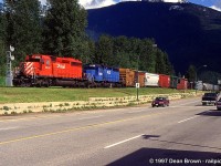 A CP 5930 West arrives in Revelstoke, BC on the CP Mountain Sub 