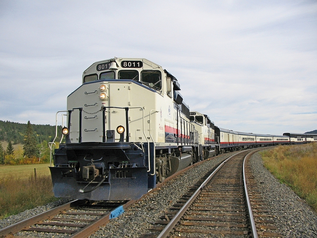 Northbound Rocky Mountaineer "Fraser Discovery" in the siding at Onward on the former BC Rail Lillooet subdivision. The train had an early morning departure 07:00 from Whistler and will terminate for the evening at Quesnel. The journey that day would be approximately 312 miles. Image taken at Onward at 15:57 and once leaving Onward would have another 79 mile run to Quesnel. A long day on the train and scenery never gets tiring.