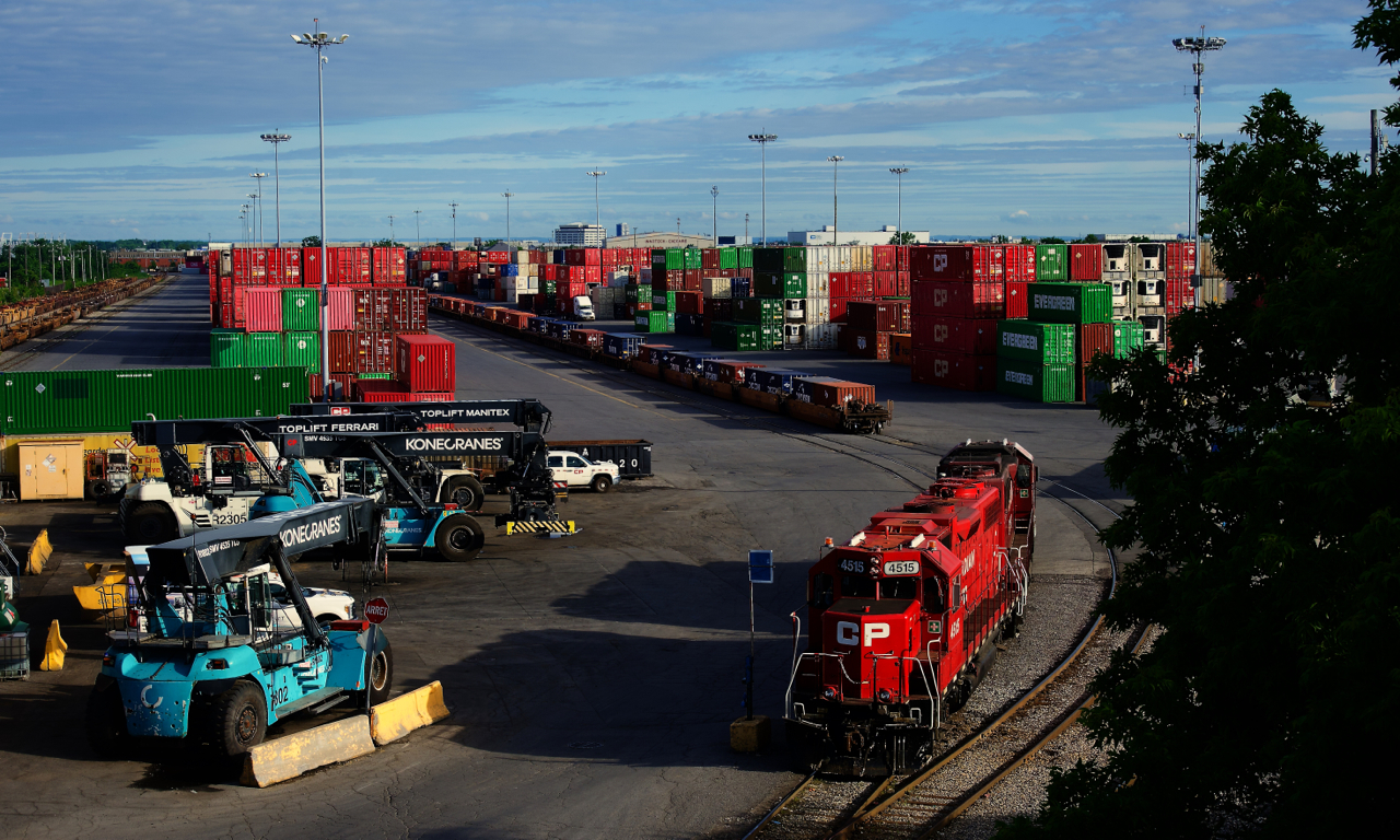 CPKC G94 has a pair of GP38-2s as it does some switching at Lachine IMS Yard.