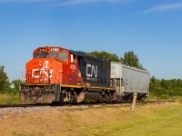 After spotting six empties at ADM, 514 heads out of Blenheim with their lift of one car, passing by some C&O remnants.