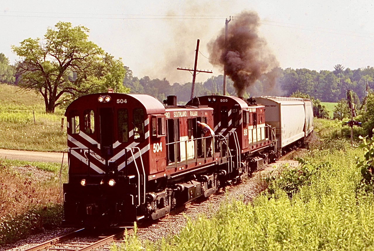 Definitely one of the better places along the line to photograph a morning northbound. This morning the northbound train was taking a little longer to arrive, and it soon was apparent why. RS23 504 was having issues loading and staying on line and finally came back on line as it passed me at “danger crossing “  better known as Concession 11.  I sure miss the sight and sounds of RS23’s in action.