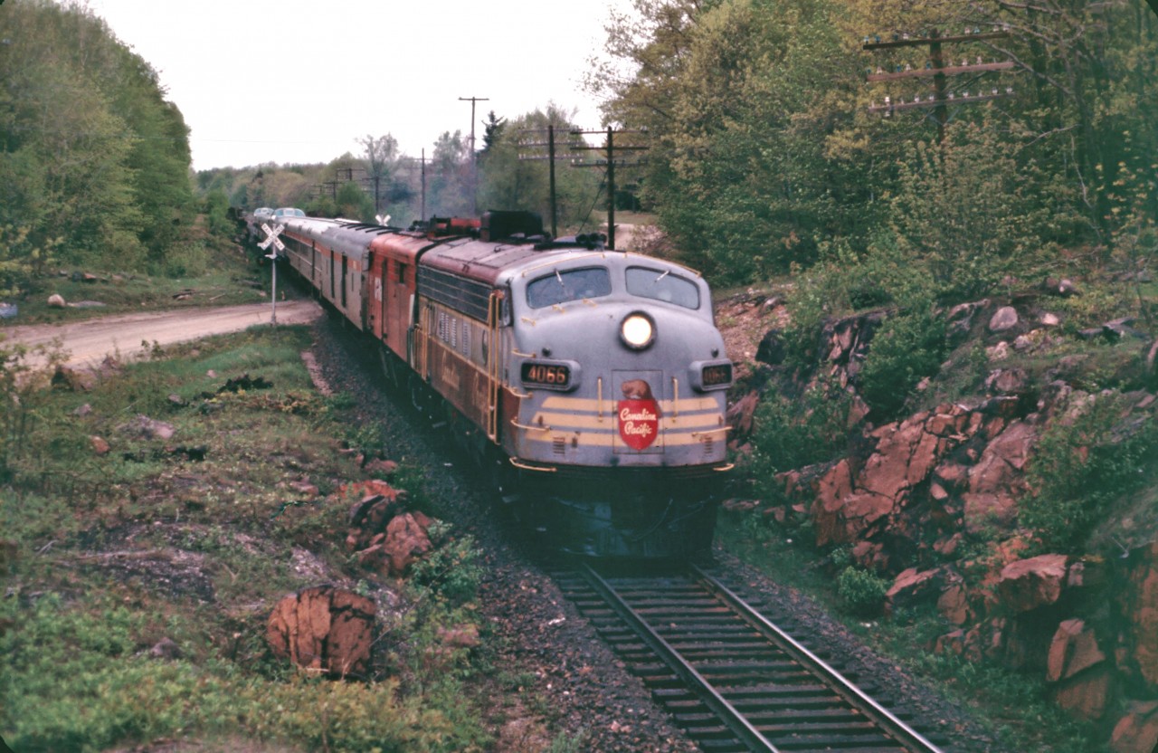 The Canadian, Otter Lake Road crossing, just south of Parry Sound ON, May 24, 1971