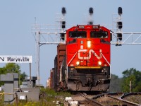 CN 8939 heads east after completing a crew change in Belleville on a warm May morning.