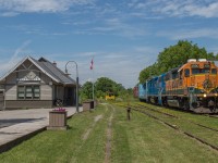 CN L580 rests in front of the restored station at Caledonia with the BNSF 2090 in the lead.  The crew would outlaw here, ending their day.  BNSF 2090 has since left its assignment on 580.