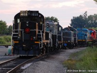 GIO Railways with TRRY RS18u 1859, LDSX Slug 269, LDSX GP9RM 7224, LDSX SW900 7920, and the remaining Ex CN units waiting to be scrapped at Feeder on the GIO Feeder Spur on July 3, 2024