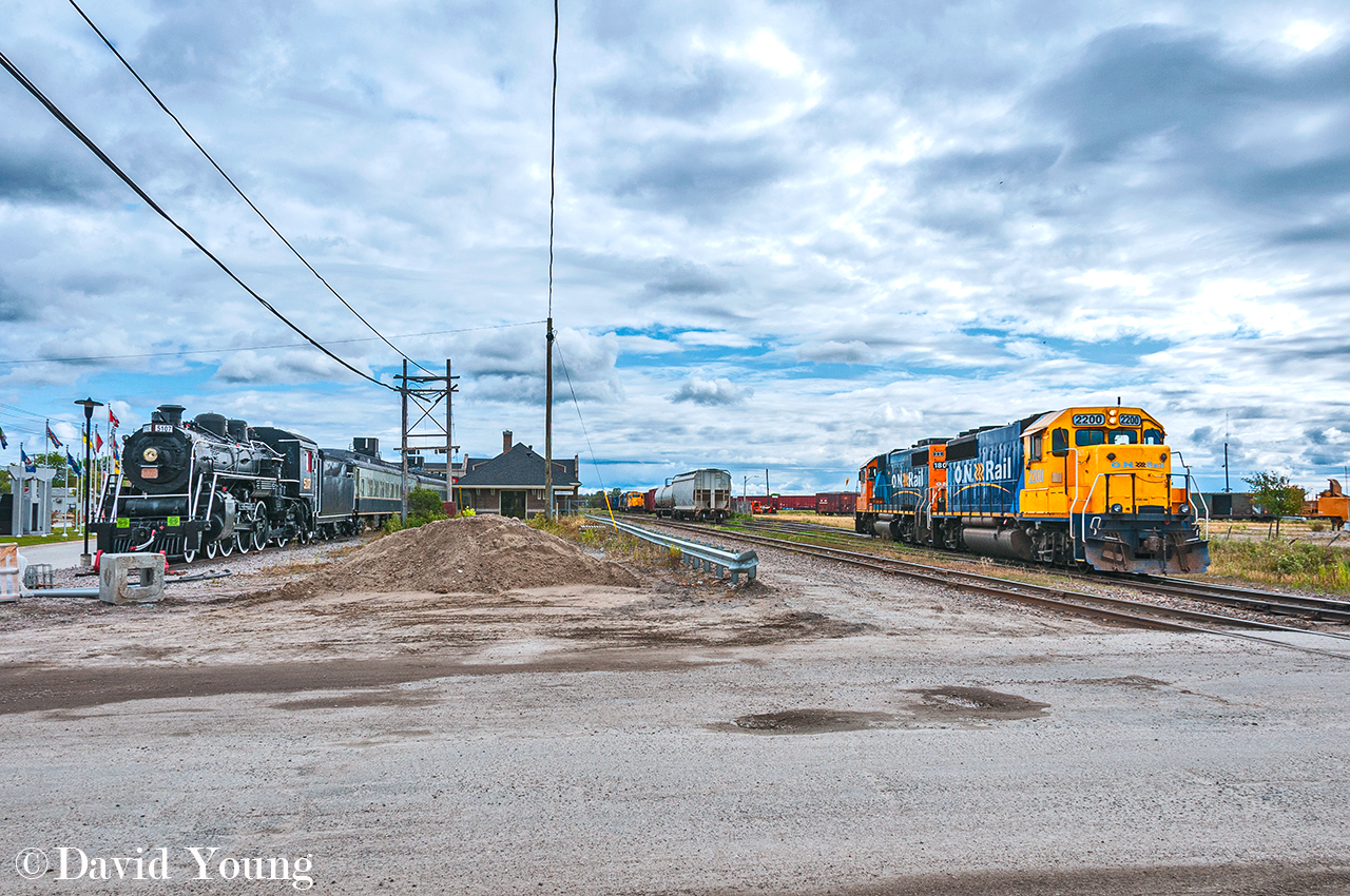 Back when the Ontario Northland's Kapuskasing Sub was run at a snails pace, a dance would play out around the noon hour every Monday, Wednesday and Friday. A crew ex Cochrane (514) would meet the Hearst crew (516) to lift each others traffic back to their respected terminals, minus any local traffic for the Tembec paper mill. From what I remember the stretch east of Kapuskasing was in much rougher shape, while the tracks west were in better shape and allowed faster track speed, no doubt due to the traffic hauled out of the Agrium plant (south)west of town. As of 2022, the entire line has been restored to a much more respectable speed, with more infrastructure upgrades being completed. A crew called ex Cochrane Monday/Wednesday/Friday will make the entire round trip in one day now. With the closure of the Agrium plant in 2013 the Hearst based crew's job got significantly lighter but they are still called 5 days a week to sort the traffic that comes up off the CN Soo Sub as well as service the local industries.