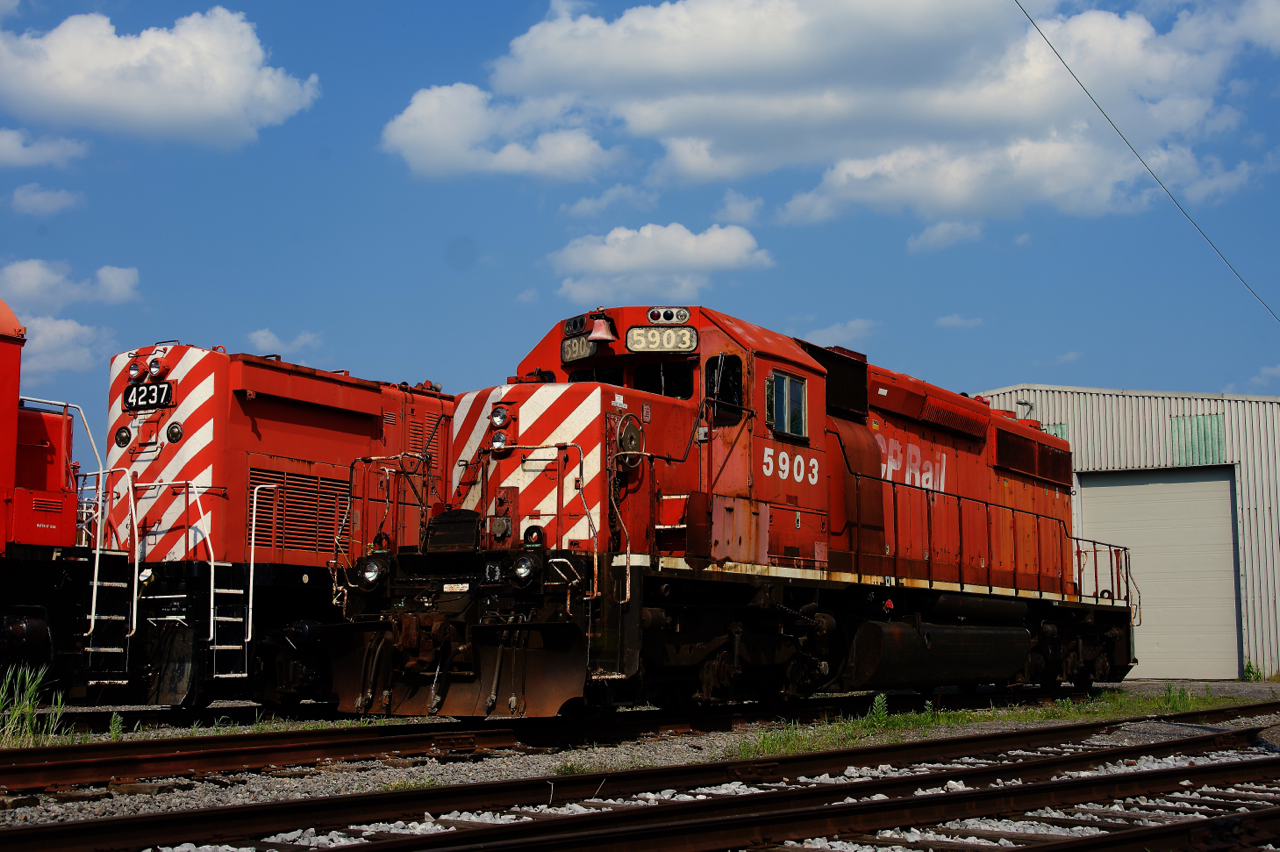 Moved to a much more shootable spot than it had previously been in during the past month or so, CP 5903 is seen at Exporail.