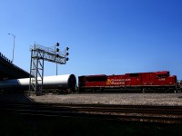 CPKC DIM-924 has CP 7003 solo and windmill parts for Maine as it heads east through Dorval.