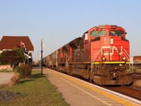 CN 8836 leads train M301 out of Sarnia heading for the international rail tunnel to Port Huron, Michigan in the evening sun.