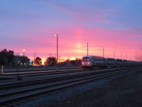 The 6:50 train departs into the sunrise towards Toronto. When I worked in downtown Barrie, a slight detour on my way in would let me catch this departure and some nice sunrises over the bay. 