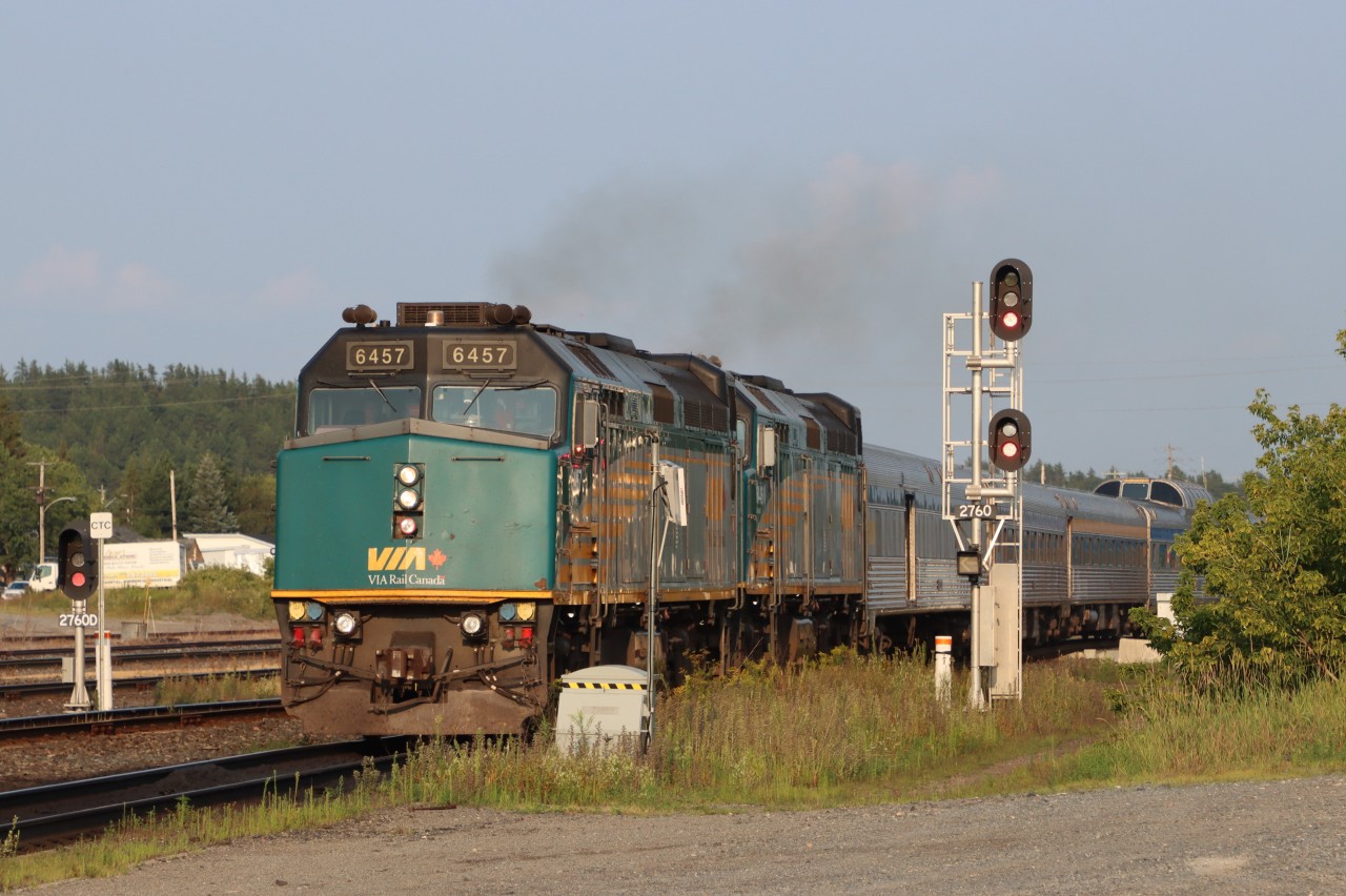 VIA #1 at Capreol South heading down the main for the station stop at Capreol. VIA 1 is operating 1h 44m late today.