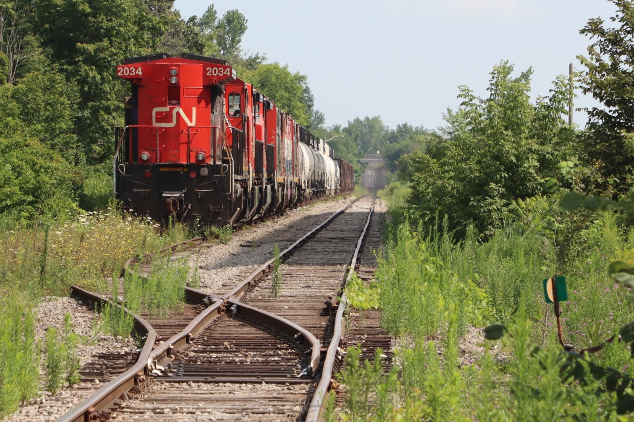 CN 2034 and five other former CN/BCOL locomotives await their fate on the south end of the former Service Track, Mile 7 Canal Spur, across from SLM Recycling their final destination.