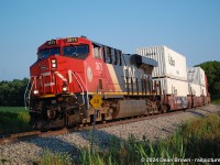 CPKC 132 heads northbound with CN ES44AC 3875 and DPU: CN ES44AC 2925. It is not common to see CN power on the CPKC Hamilton Sub on Aug 4/24