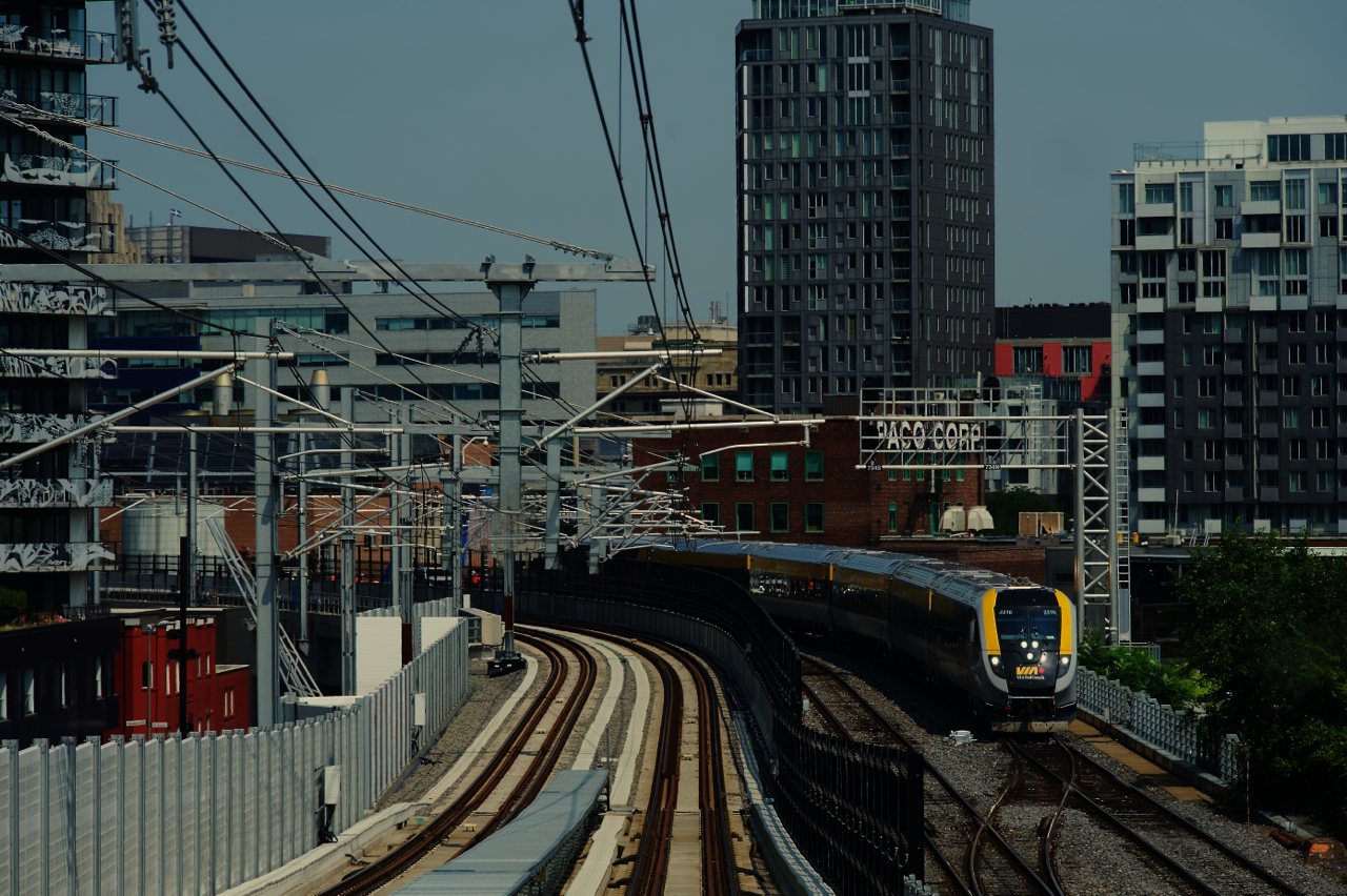 As seen from an REM train headed towards Central Station, VIA 35 is heading in the opposite direction.