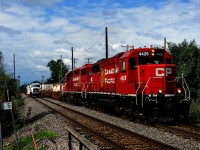 CPKC G95 is eastbound through Dorval with a pair of GP38-2s, in a short distance it will stop to switch Dural.