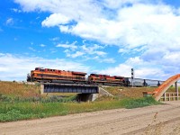 KCSM 4745-603, with KCS 4178, heads west with potash loads at mile 92.2 on the CP's Swift Current Sub.