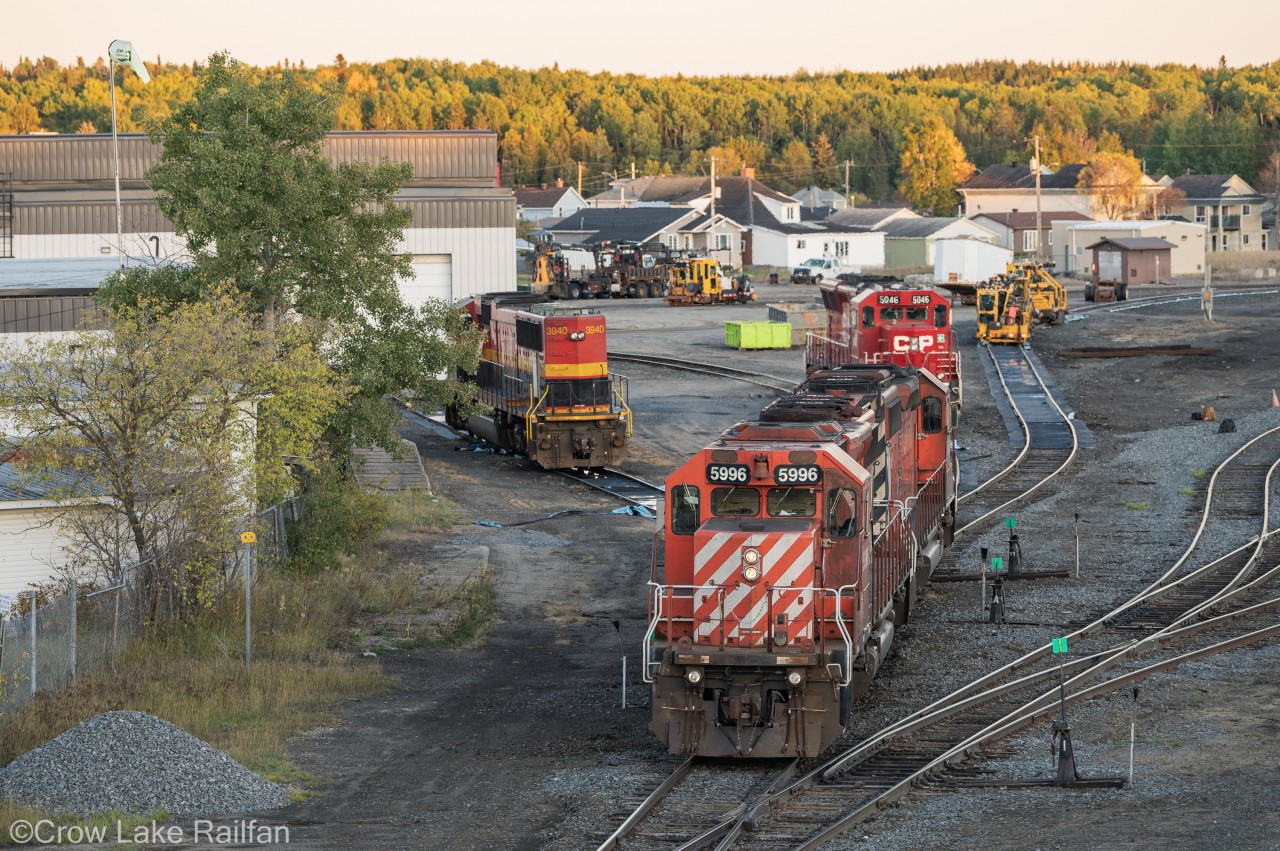 The sun is quickly setting as a quartet of EMDs shuffle around the CPKC Chapleau yard after a day's work on the White River sub dumping ballast. So far they've been here a week on various work trains and locals. A nice change from the solo geep that is typically used.