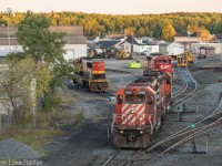 The sun is quickly setting as a quartet of EMDs shuffle around the CPKC Chapleau yard after a day's work on the White River sub dumping ballast. So far they've been here a week on various work trains and locals. A nice change from the solo geep that is typically used.