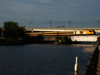 VIA 33 is crossing the Lachine Canal with the one of a kind Lumi consist.