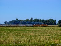 GEXR 581 throttles up just out of Stratford with 40 cars on the drawbar.  Half the train will be setout at Broadgrain in Seaforth