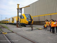 ‘Lumi’ displayed on track M1W for photo op during the unveiling event. 

“Short for luminosity, Lumi is a one-of-a-kind yellow train that will be in service by the end of August. Just like our other new trains, a series of tests need to be performed before going into service: Lumi's tests will start within the next couple of days between Ottawa and Montréal, so be on the lookout!” — from press release of the event.